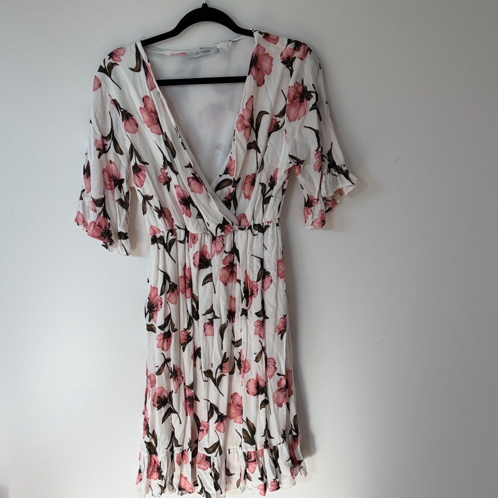 Ces Femme White and Pink Floral Midi Dress